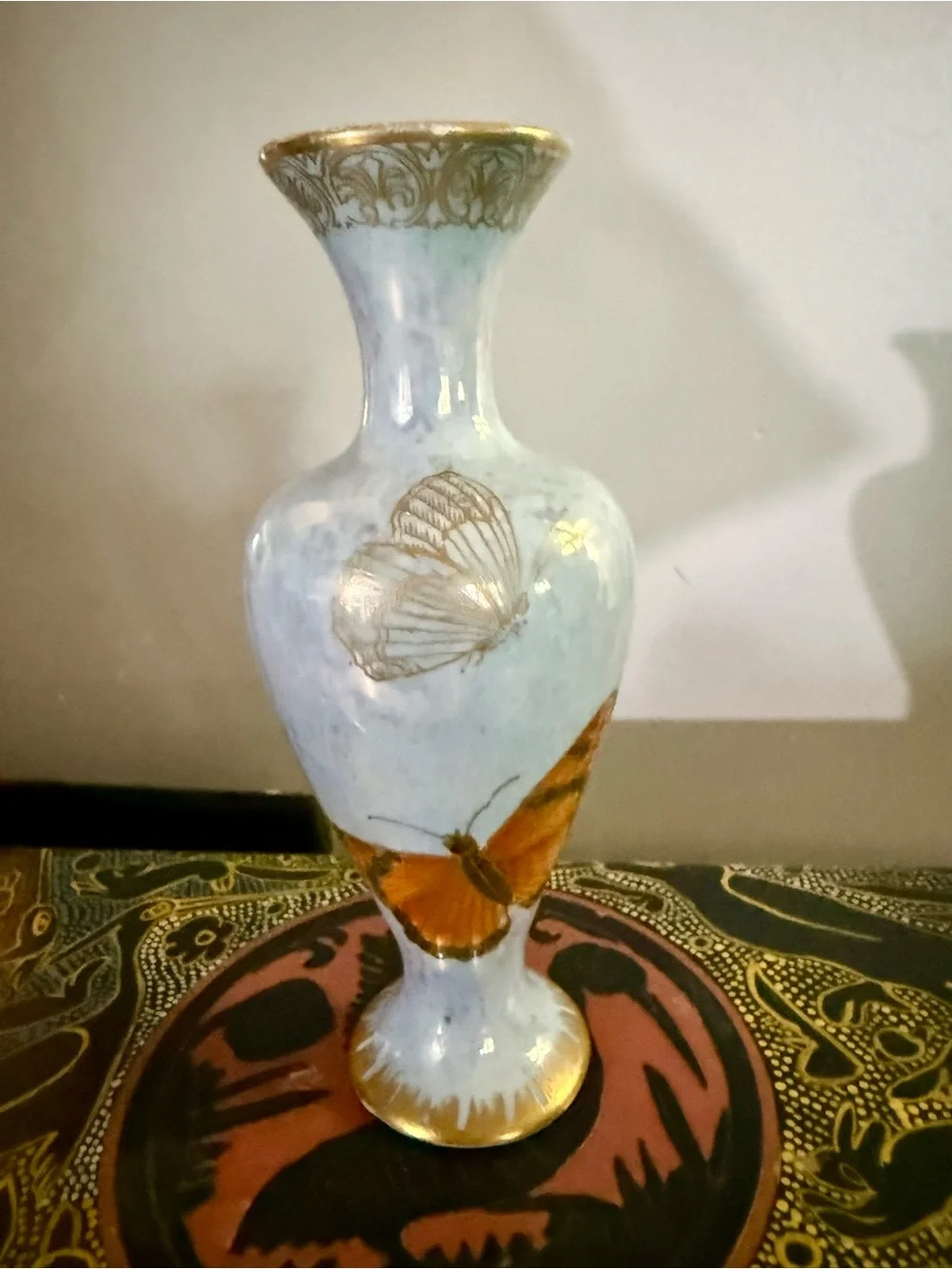 Art Deco Carlton Ware Armand Blue Butterfly Lustre Vase 1920s Antique - Picture 4 of 10